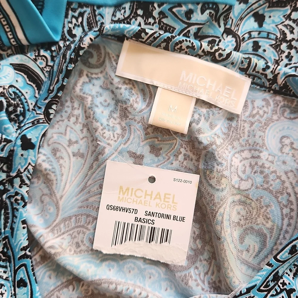 NWT Michael Kors Long Sleeve Blue Paisley Shift Dress Medium - Picture 7 of 8